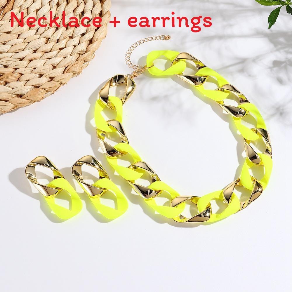 Fluorescent Resin Female Necklace And Earrings Jewelry Set With Electroplated Finish Autumn For
