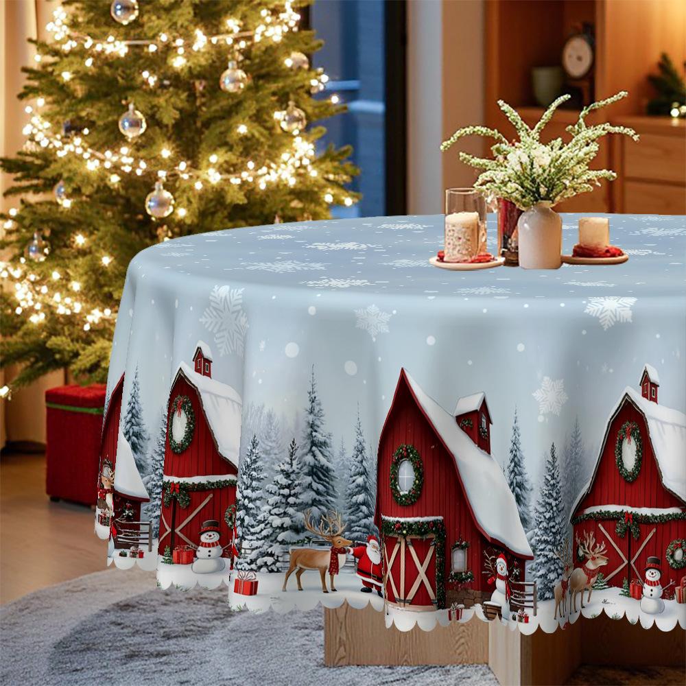 Christmas Atmosphere Snowflake Farm Tablecloth, Waterproof, Oil-Proof, Wash-Free And Anti-Scalding Table Mat, Household Coffee Table Table Cloth
