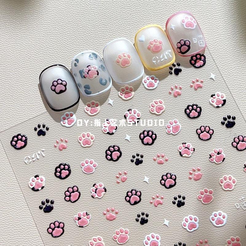 High-Value Cartoon Cat Paw Jelly Nail and Decorative Stickers: Cute 3D Water Cup and Camera Designs