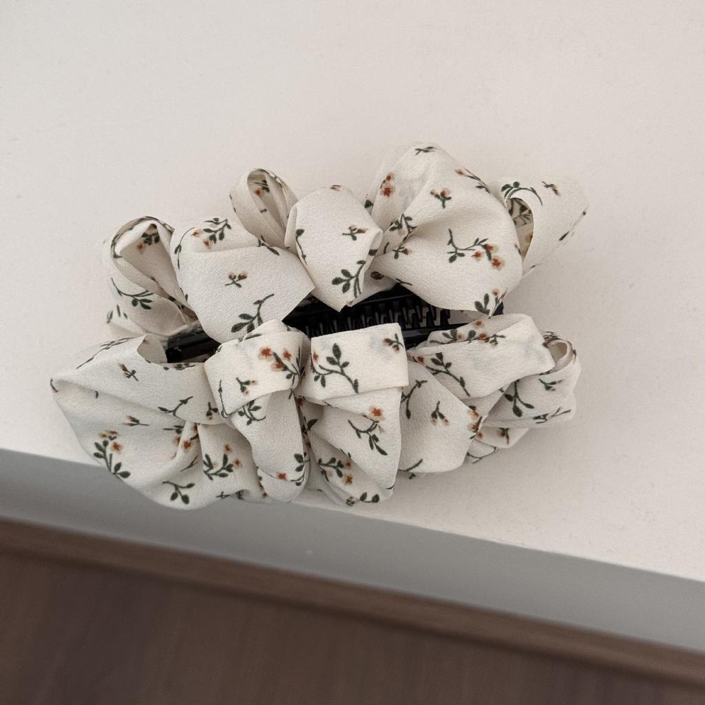 Pleated Cloud Bubble Hair Accessory Polka Dot Floral Grab Clip, Sweet Girl Atmosphere Banana Hair Clip