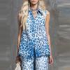Stylish Two-piece TK Loose Leopard-print Sleeveless Shirt Trousers Set