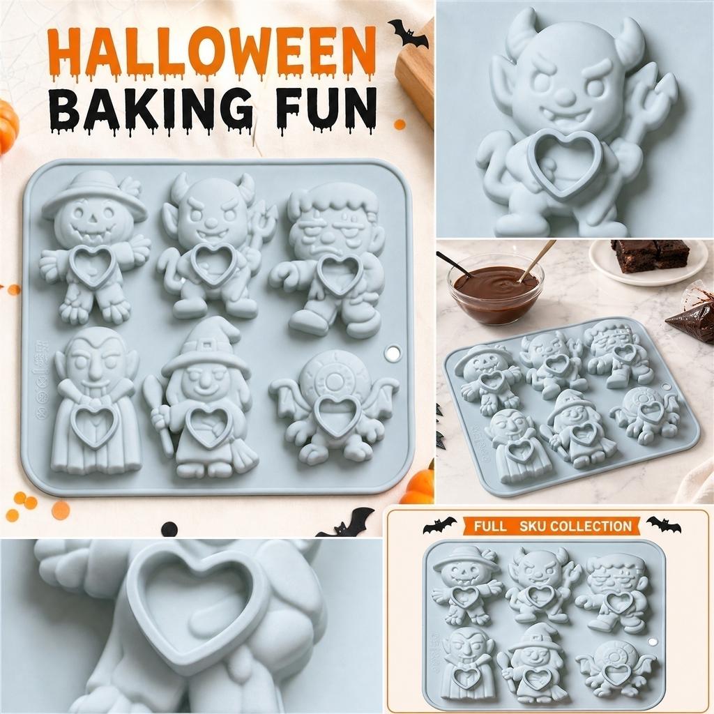 Halloween Theme Silicone Baking Mold Nonstick Cake Chocolate Mold for DIY Baking Crafts Reusable Flexible Tray for Oven Microwave Dishwasher Safe