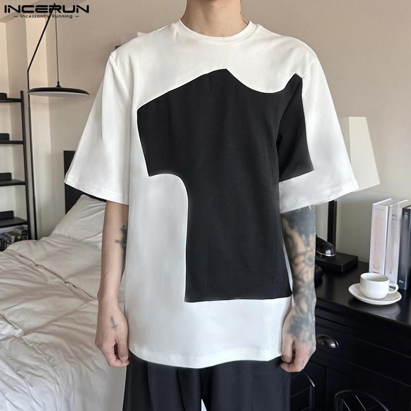 

INCERUN Летние мужские лоскутные рубашки с короткими рукавами и круглым вырезом Топы