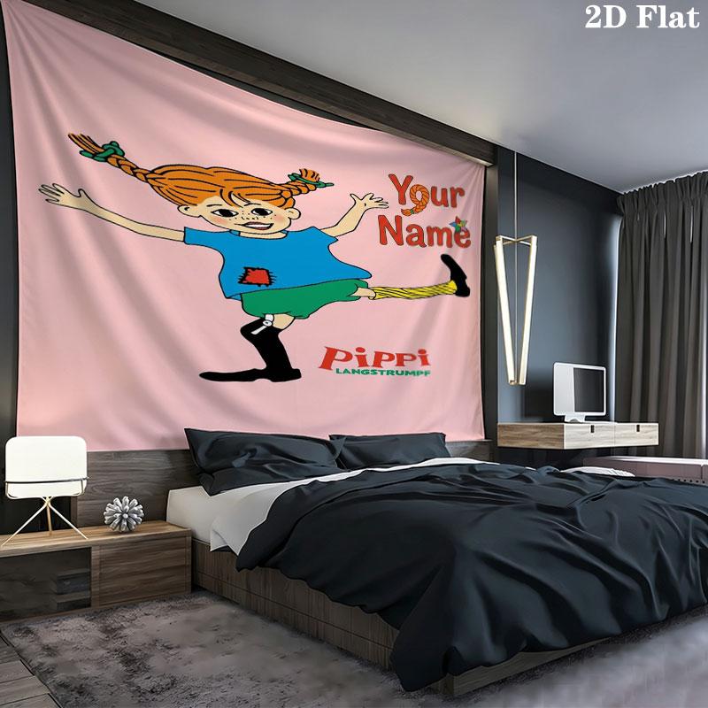 Pippi Longstocking Custom Name Wall Tapestry Aesthetic Wall Hanging Printed Fabric Blanket Decorative Tapestries for Bedroom Living Room Home Decor