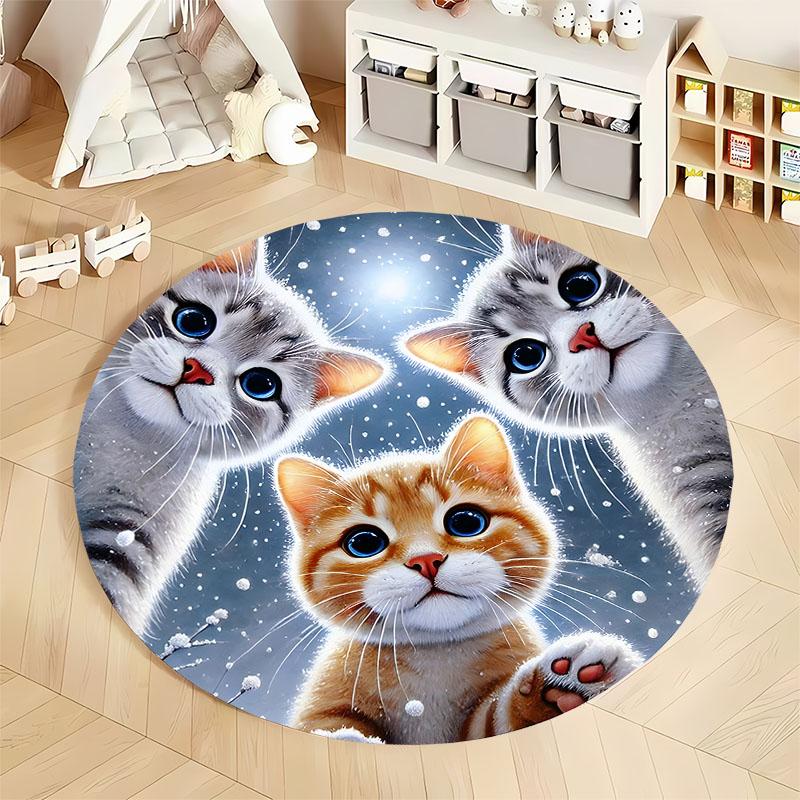 Warm Feline Charm: Cozy Cat Winter Rug round carpet for home sofa bedroom, gift