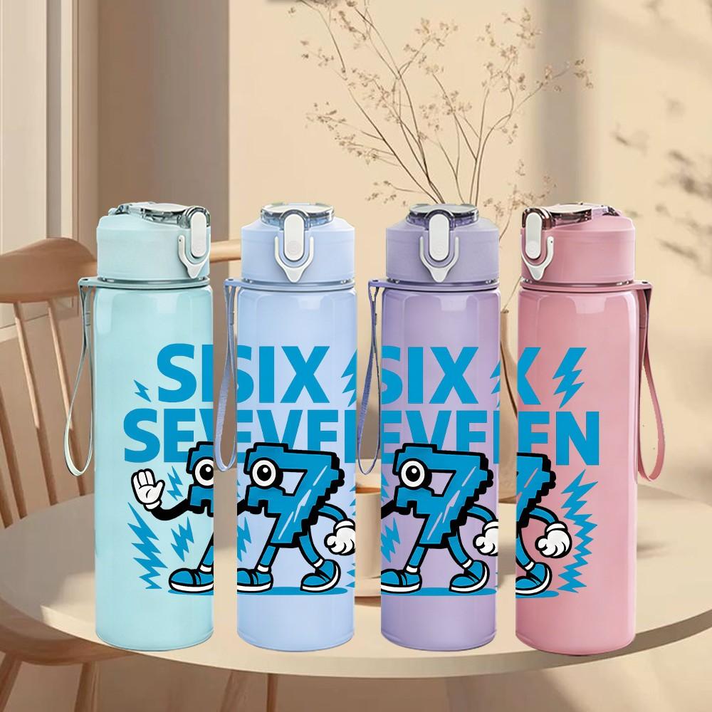 1PC Six Seven Number Letter 750ml Color Plastic Sports Water Bottle Leakproof Flip Straw Lid Suitable for Sports Office Home Use