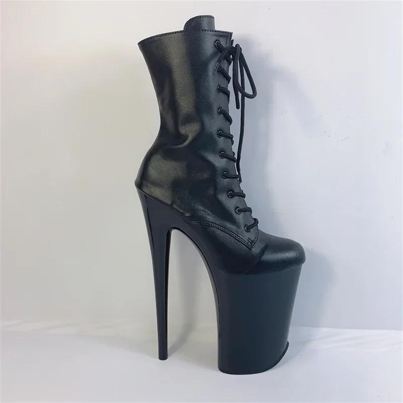 Fashion New Design Sexy Extreme Heel Shoes Erotic Lap Black Dancing Ankle Boots Patent Leather 23CM Stripper Heels Shoe for Party Club