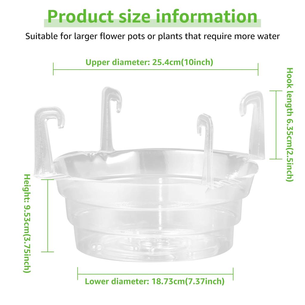 20Pcs Hanging Basket Planter Drip Trays 8/10Inch Clear Plastic Flower Pot Drip Pan with Hook Round Hanging Plant Tray for Garden