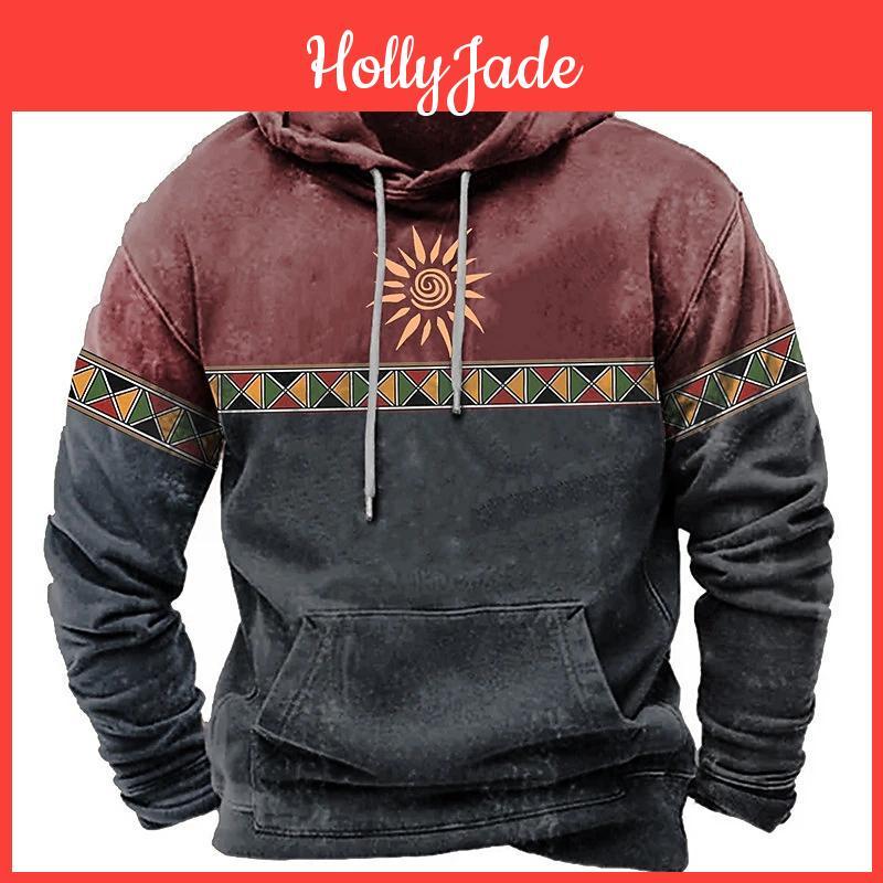 Vintage 2023 New Mens Hoodie Totem Print Hooded Sweatshirt Unisex Harajuku Pullover Jacket Oversized Casual Streetwear Tops