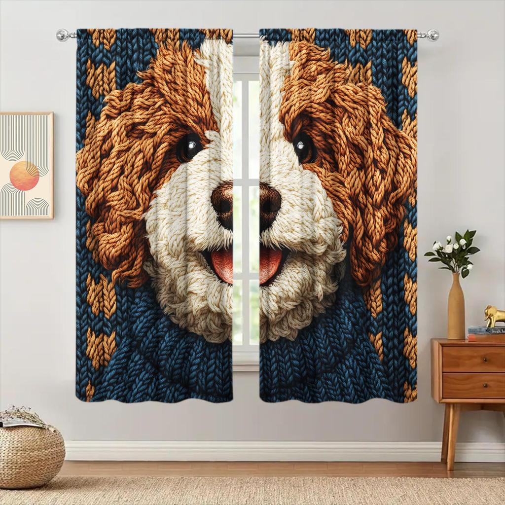 2-teilige, niedliche Textilgardinen mit Hunde-Muster, halbverdunkelnd, geeignet für künstlerische Wohndekoration