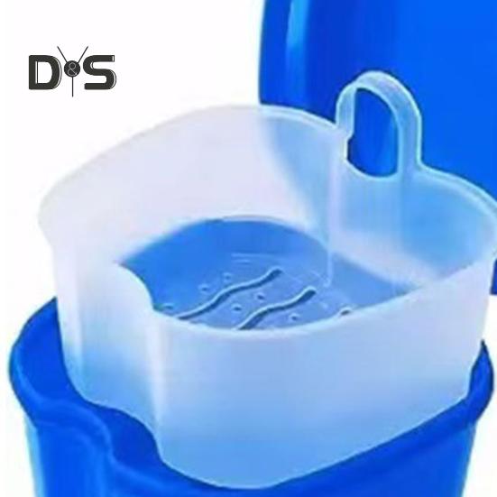 Tannbørstebeholder med dobbeltsidig rengjøringsbørste Bærbar beholder for tannregulering med dreneringskurv Reise Etui for falske tenner/proteser Oppbevaringsbeholder for tannskinne