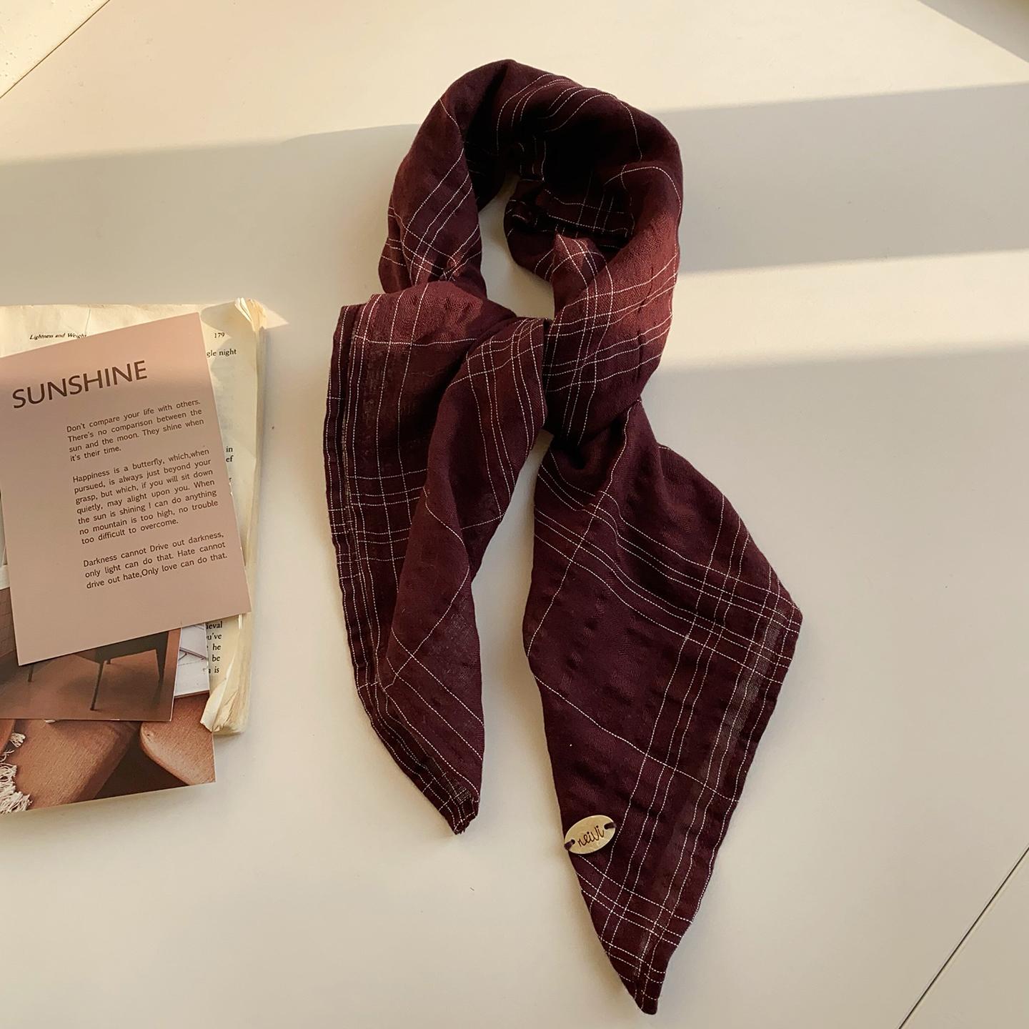 Women S Korean Style Plaid Scarf Neckerchief Multi Functional Layering Shawl Neck Guard 68cm красный