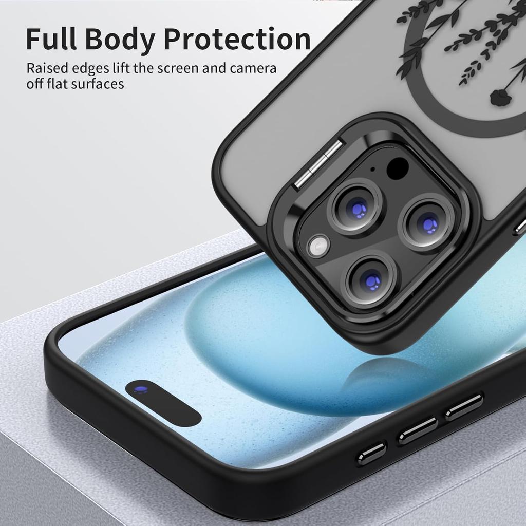 Magnetic Case Designed for iPhone 16 Pro with Kickstand, Compatible with Magsafe, Built In Camera Stash Stand, Anti-Fall Military Protection TPU Case