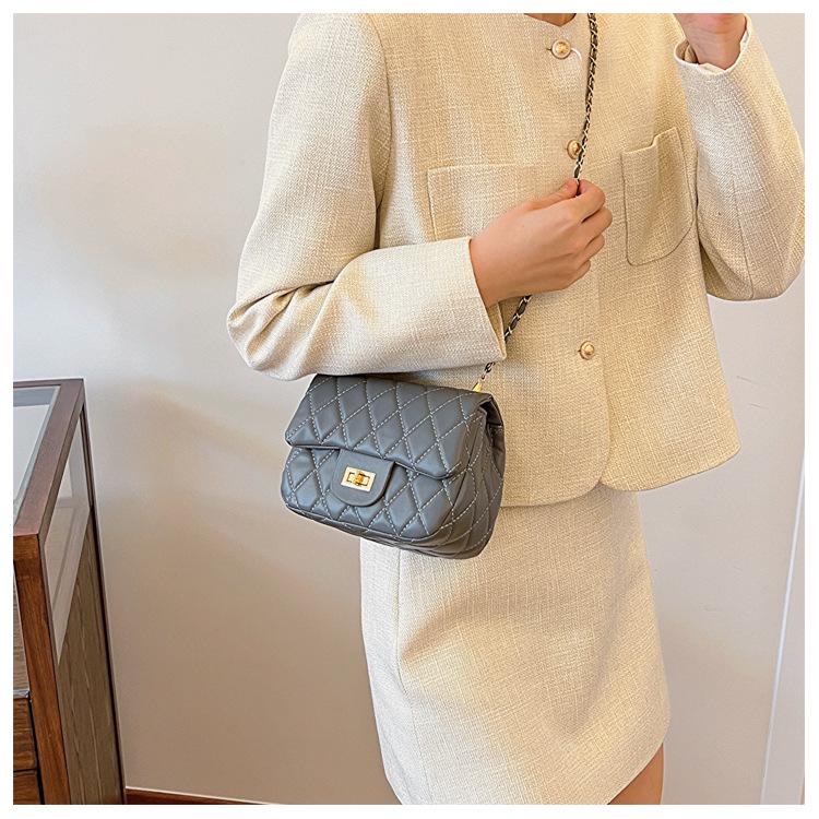 2024 Spring Women's Argyle Chain Crossbody Bag - High-End Fashion with Little Golden Ball Accent