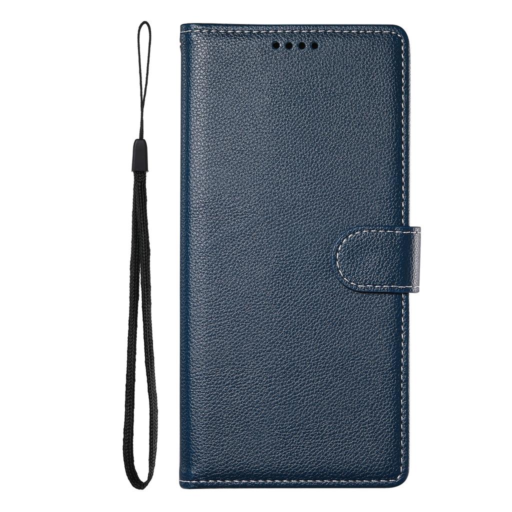 For Samsung Galaxy S25 FE Case Magnetic Snap Litchi Texture Leather Wallet Phone Cover with Wrist Strap