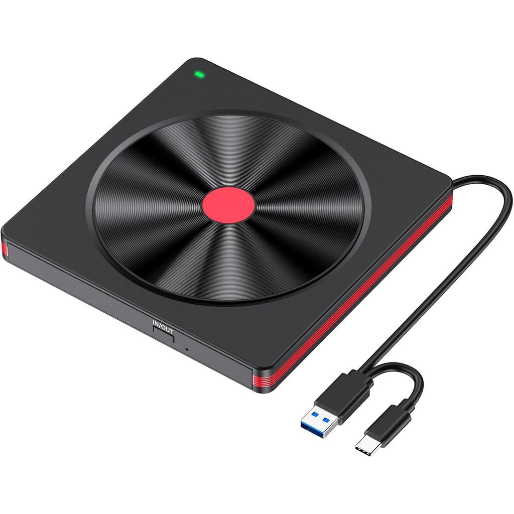 External DVD RW Drive,Portable USB 3.0/Type-C CD Drive Burner with Mute Design, +/-RW Drive Optical Readers for Laptop Desktop