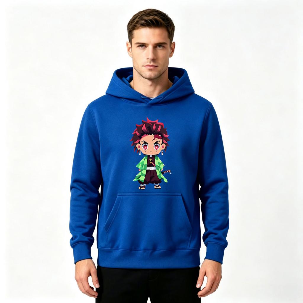 Anime Chibi Character Print Men Pullover Hoodie Casual Long Sleeve Streetwear Sweatshirt