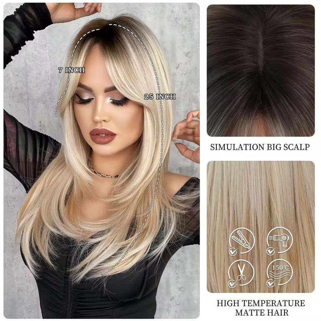Brand New High Quality Synthetic Hair Long Straight Wigs Bangs for Women Natural Look