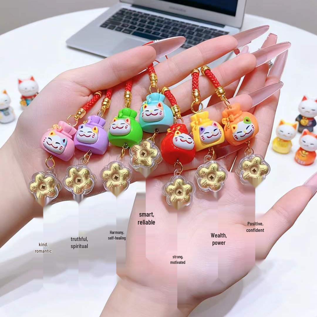 Golden Lucky Cat Keychain & Phone Lanyard - Cute Cartoon Bell Charm for Women s Accessories