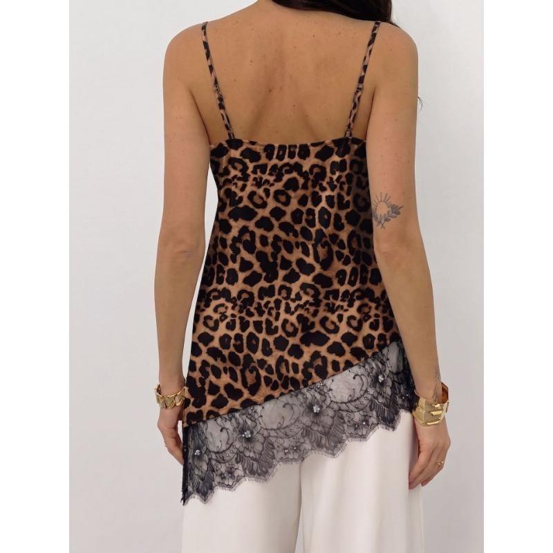 V Neck Irregular Lace Spliced Loose Camisole Tank Top