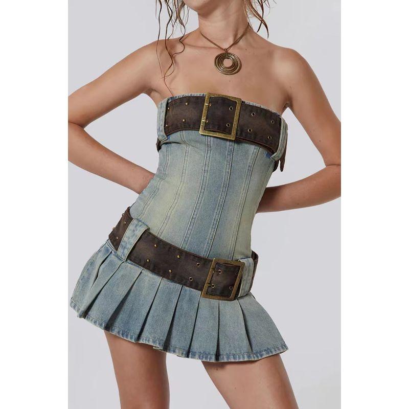 Millennium Sexy Retro Denim Pleated Dress Belt