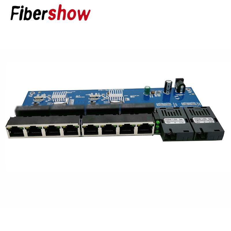 Gigabit Ethernet switch Fiber Optical Media Converter PCBA 8 RJ45 UTP and 2 SC fiber Port 10/100/1000M Board PCB