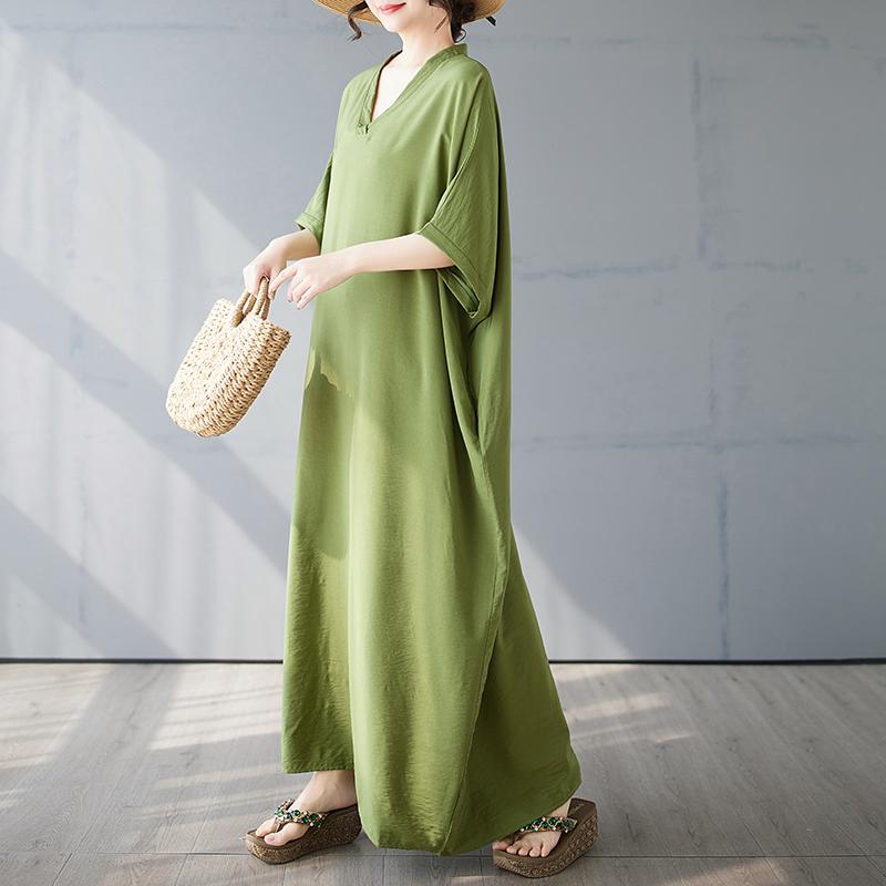Dimanaf 2025 Summer Plus Size Cotton Dress Basic Women Vintage Casual Loose Long New Solid Dress Maxi