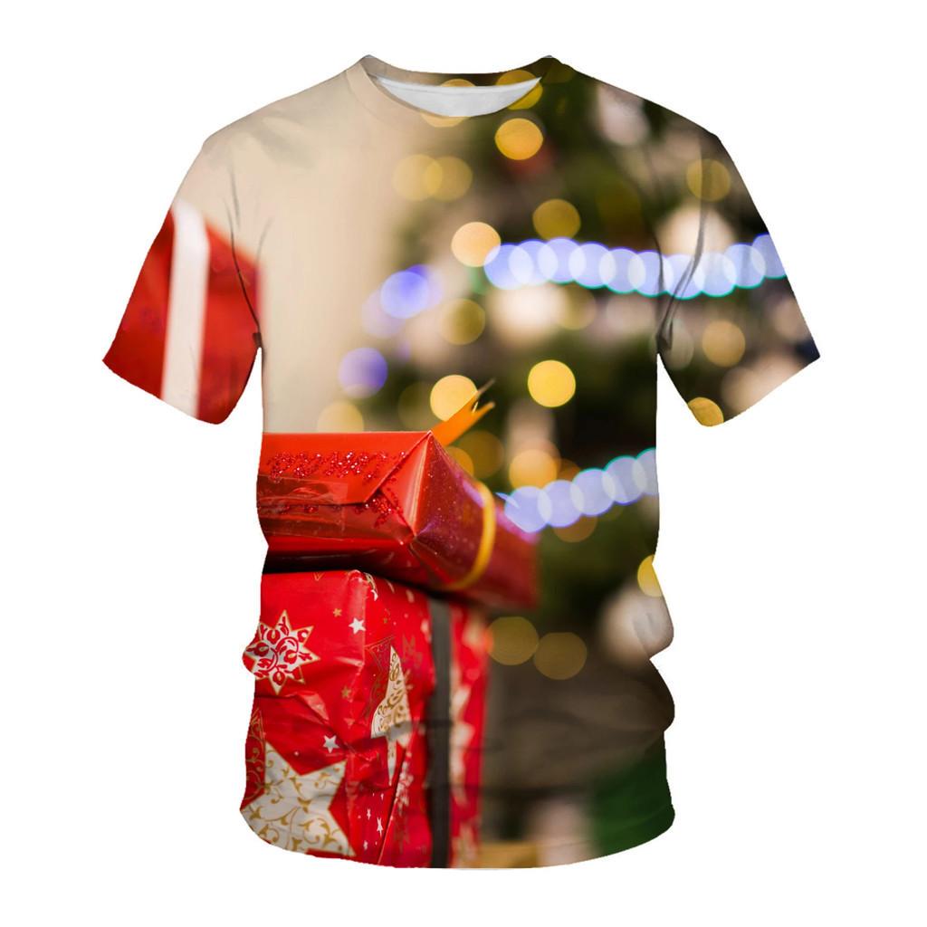 Santa Claus, Christmas Tree, Snowman, Printed Holiday Party, Men's Unisex Fashion T-shirt, Children's Round Neck Casual Short Sleeved Shirt