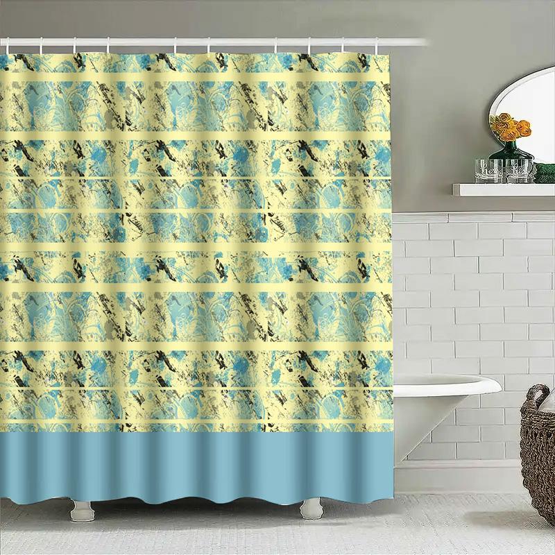 Elegant Bath Curtains Blue And Yellow Printed Shower Curtain Fabric Bathroom Decor Waterproof Rod Pocket For Home Use