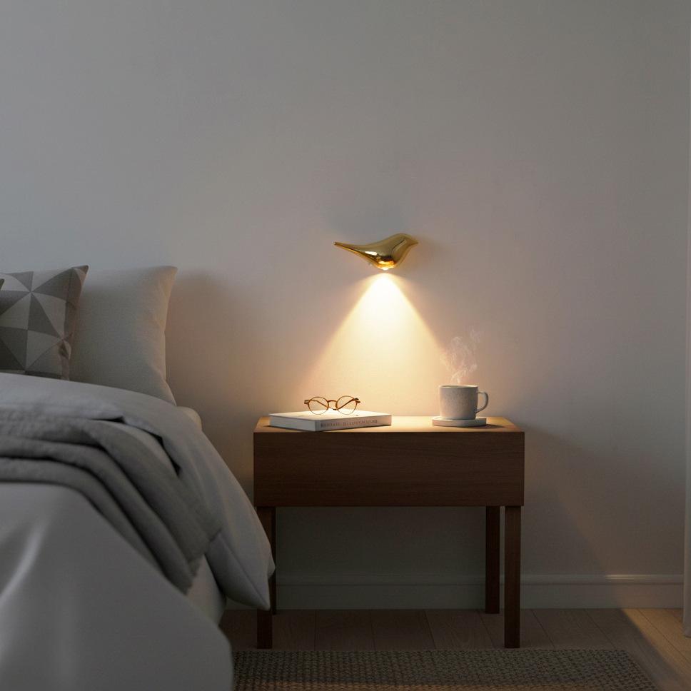 Luxury Gold Bird Shape LED Night Light, Magnetic Motion Sensor Wall Sconce, Rechargeable Dimmable Night Lamp for Home Decor