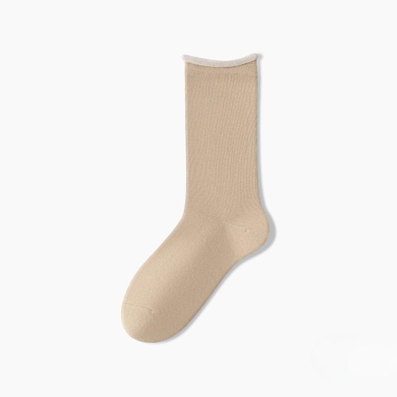 Female Spring and Autumn Pure Cotton Rolling Edge Sweat Absorbent Breathable Boneless Month In The Tube Pile Socks