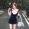 Spice Girl Feifei Sleeve Dress Women's Summer Lace Splicing Design Sense Celebrity Pure Desire Wind Waist A-shaped Skirt