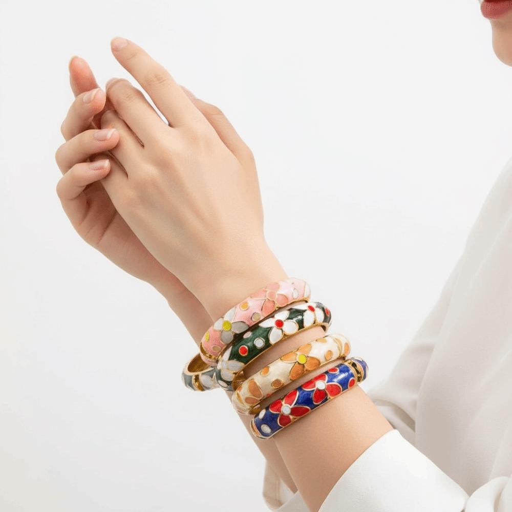 Colorful Enamel Flower Bangle Traditional Glazed Bangle Women's Hand Bracelet  Jewelry Gifts