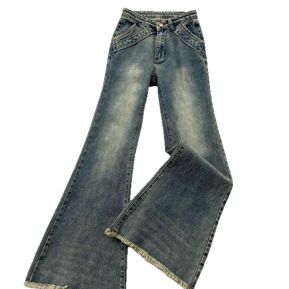 Retro Raw Edge Micro Flare Jeans Damen Frühling und Herbst Designgefühl Hohe Taille Skinny Hundert Hundert Match Gerade Schlaghose Retro Jeans
