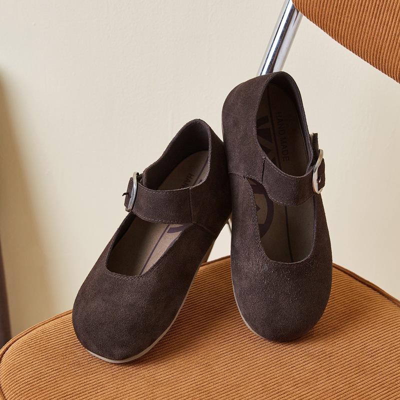 Mary Jane Retro All-inclusive Toast Women's Genuine Leather Spring Soft-soled Shallow Mouth One-word with Puff Shoes