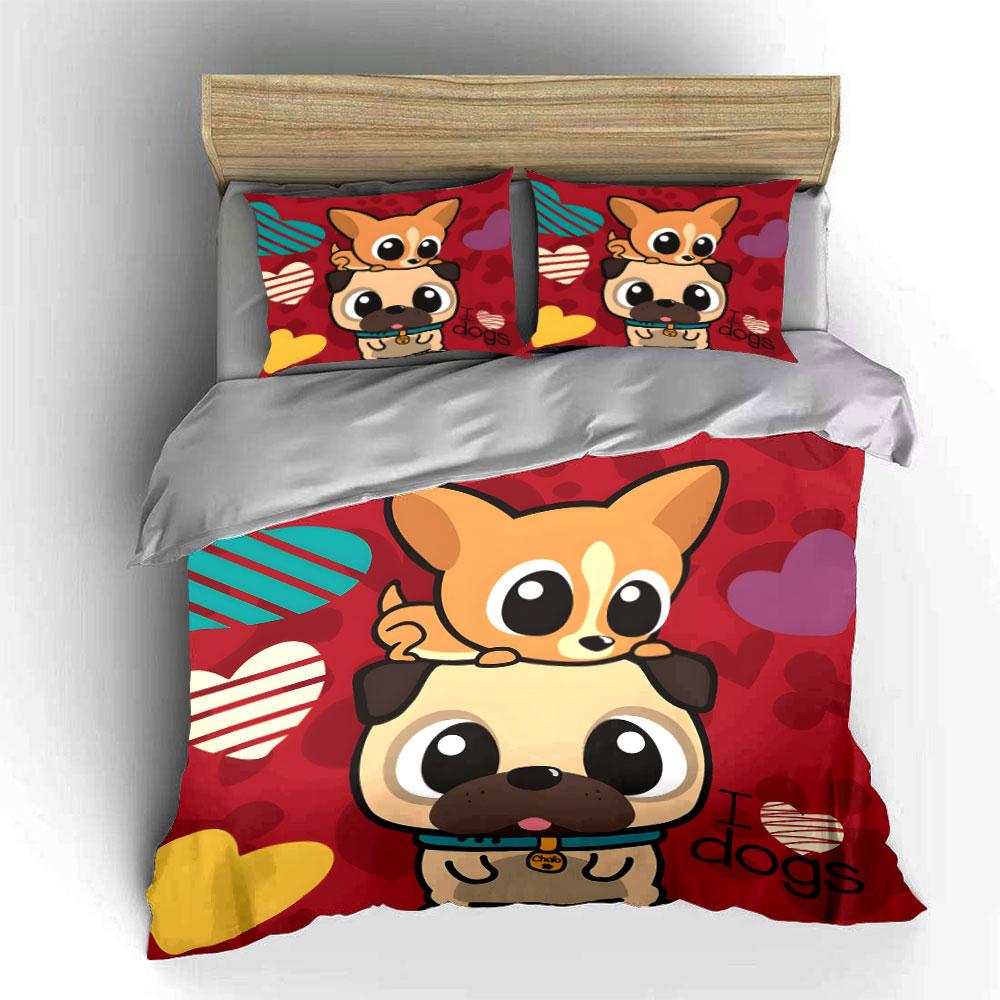 Cartoon Dog Print Set Gift Multiple Sizes Kid'S And Adults' Bedroom Exquisite 3Pc Bedding Set, Gift