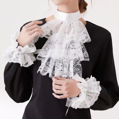 Damen Frühling Herbst Einfarbig Schwarz Weiß Layered Hals Rüschenkragen Rüschenkragen Vielseitiges Hemd Mode Falscher Kragen