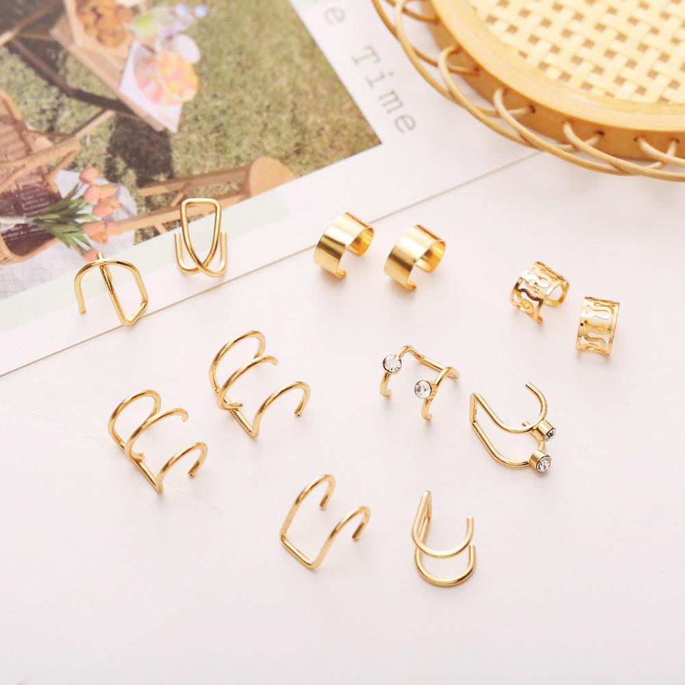 

17KM 12PCS Fashion Simple Alloy Clip Earrings for Women Girl Men Unisex Geometric Simple Small Fake Piercing Ear Jewelry Earring Set Gift