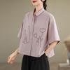 DIMANAF 2026 Women Plus Size New Summer Blouse Shirt Short Sleeve Embroidery Casual Loose Lady Tops Shirts Cotton
