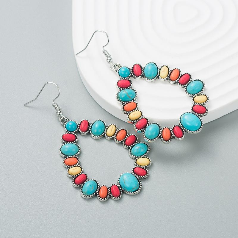 

Fashionable and exaggerated alloy earrings - turquoise geometric long-style earrings for women різнокольоровий