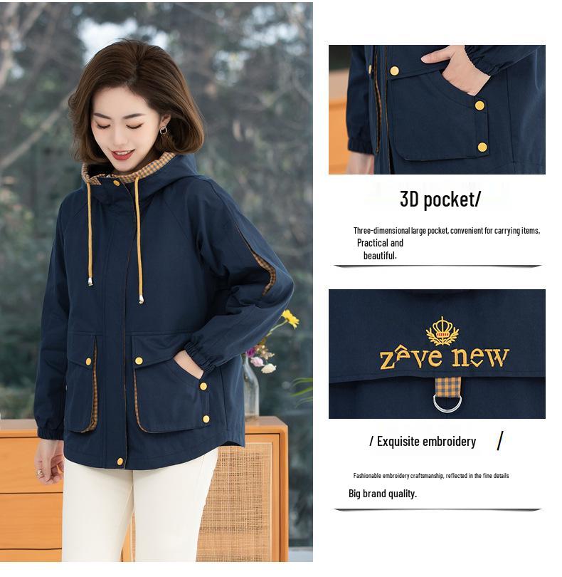 Wiosna 2025 Koreański styl Plus Size Kurtka z kapturem dla kobiet w średnim i starszym wieku