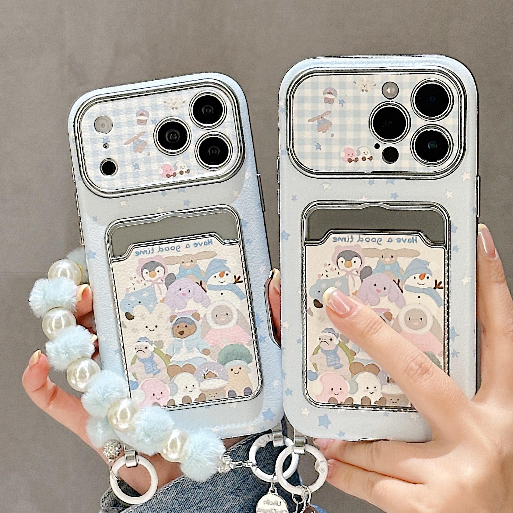 

Full Screen Cartoon Electroplated iPhone 17 Pro Max Case with Apple 16 Card Holder, Compatible with iPhone 17 Pro/15 15 Pro
