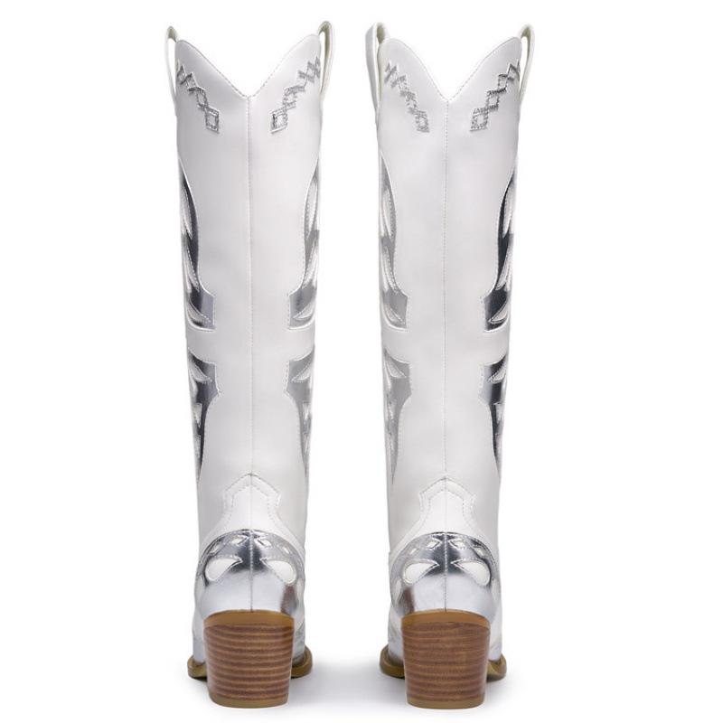 Nouvelles bottes Martin européennes et américaines pour femmes, bottes à talons hauts grandes tailles au-dessus du genou, bottes pour femmes à talon carré 2025, bottes en cuir pointues pour femmes