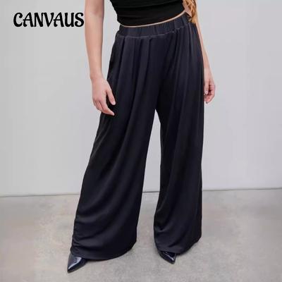 Pantalones casuales de cintura elástica para mujer, pantalones de pierna ancha, pantalones holgados de talla grande