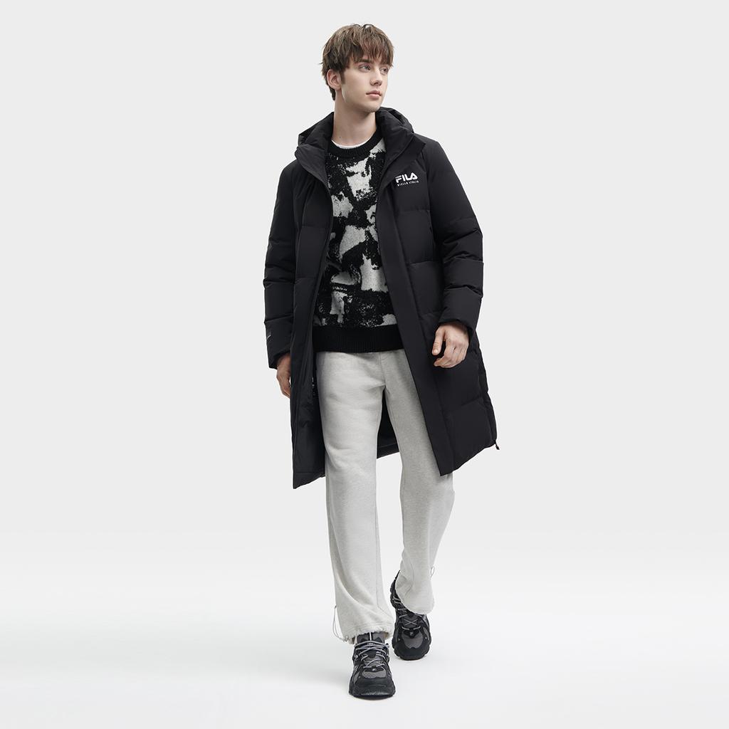 Fila 2023 Winter New Long Casual Simple Basic Hooded Down Jacket Men Jacket Black F11M349907F-BK