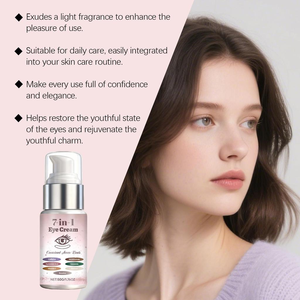 Sieben-in-eins Pflege-Augencreme, sanfte Pflege, verbessert schlaffe Augenpartie, spendet Feuchtigkeit und hydriert, nicht klebrig, Pendler-tragbare Packung