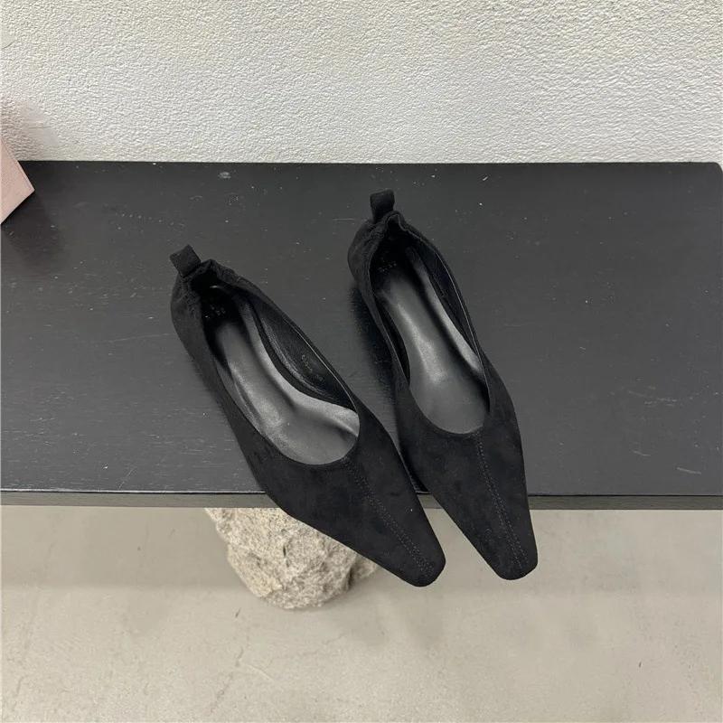 

Замшевые женские туфли на низком каблуке с мягкой подошвой, удобная заостренная плоская подошва, одинарный ботинок, эластичные туфли с маленьким квадратным носком 39