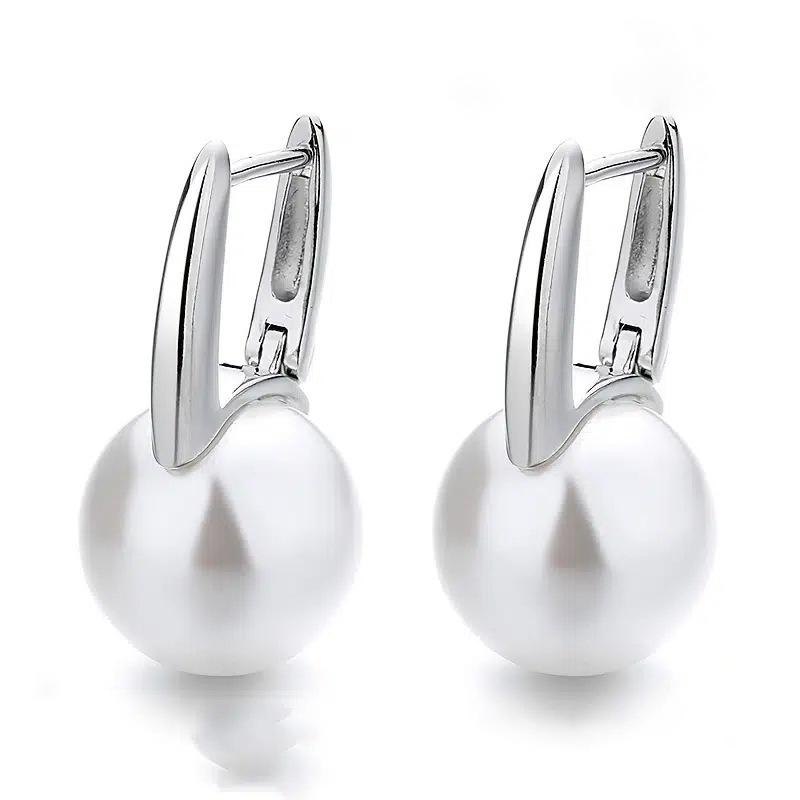 Vintage Female Earrings Sterling Silver Round Pearl Small Earrings for Women Promise Love Wedding Pendientes Bijoux