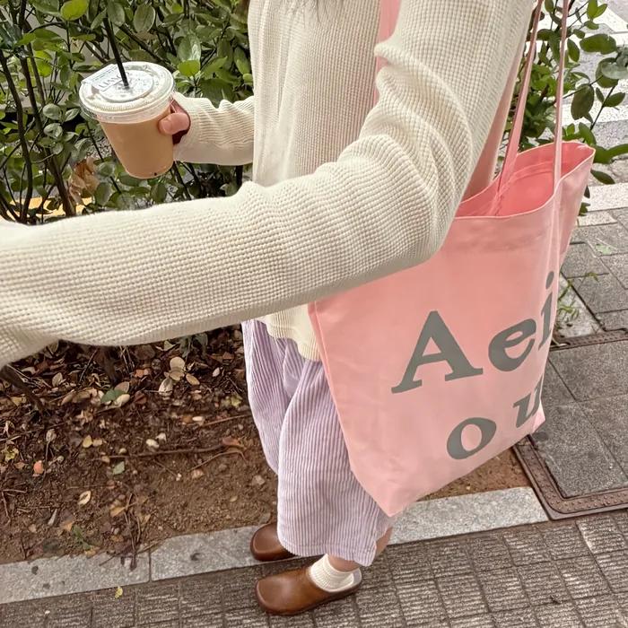Aeiou Logo Bag (Cotton 100%) Peach Silver