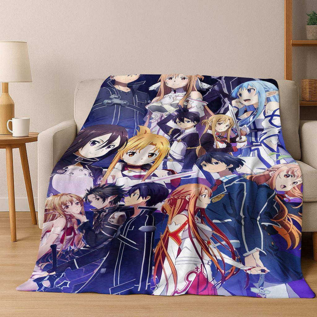 Anime SAO Sword Art Online Cartoon 3D Flannel Blanket,Cozy Soft Throw Blanket for Home Bedroom Bed Sofa Picnic Cover Gift Kids